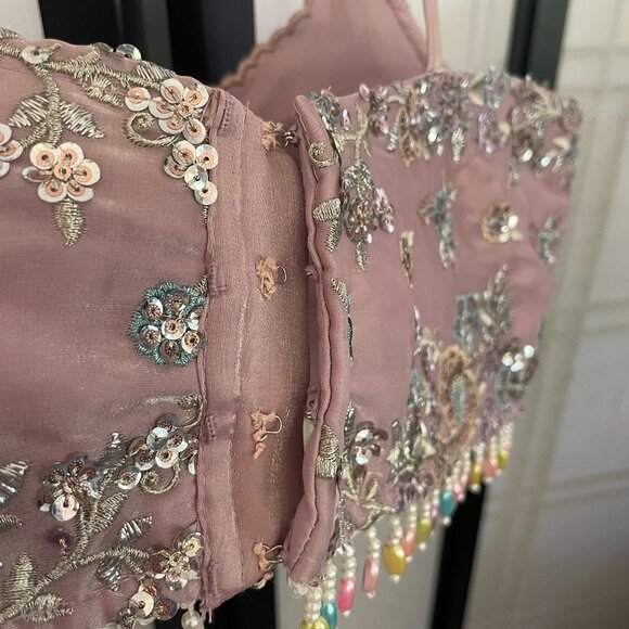 Dusty Purple Embroidered Organza Lehenga - Picture 10 of 16